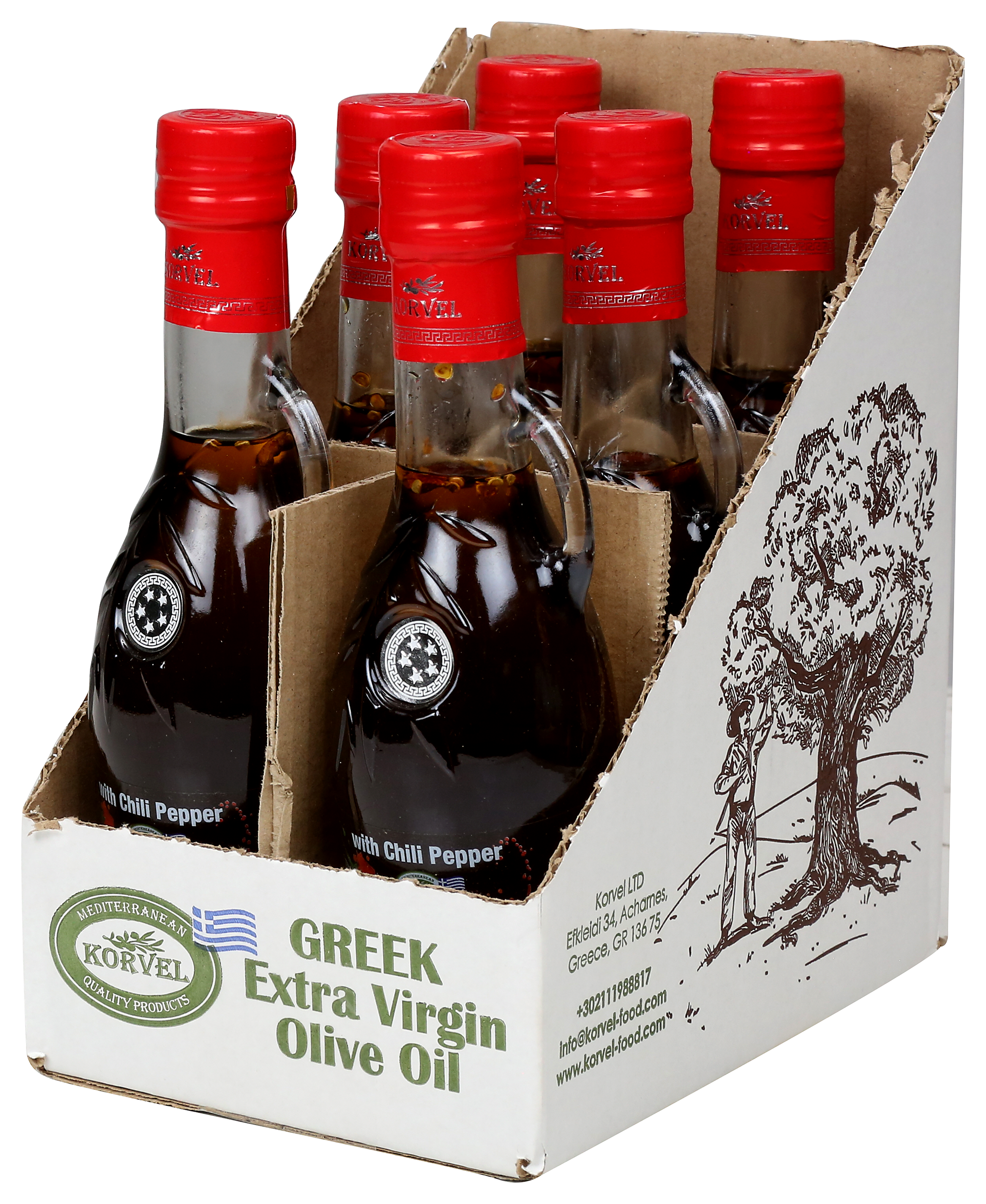 KORVEL Greek Extra Virgin Olive Oil with Chili Pepper - 2 Pack