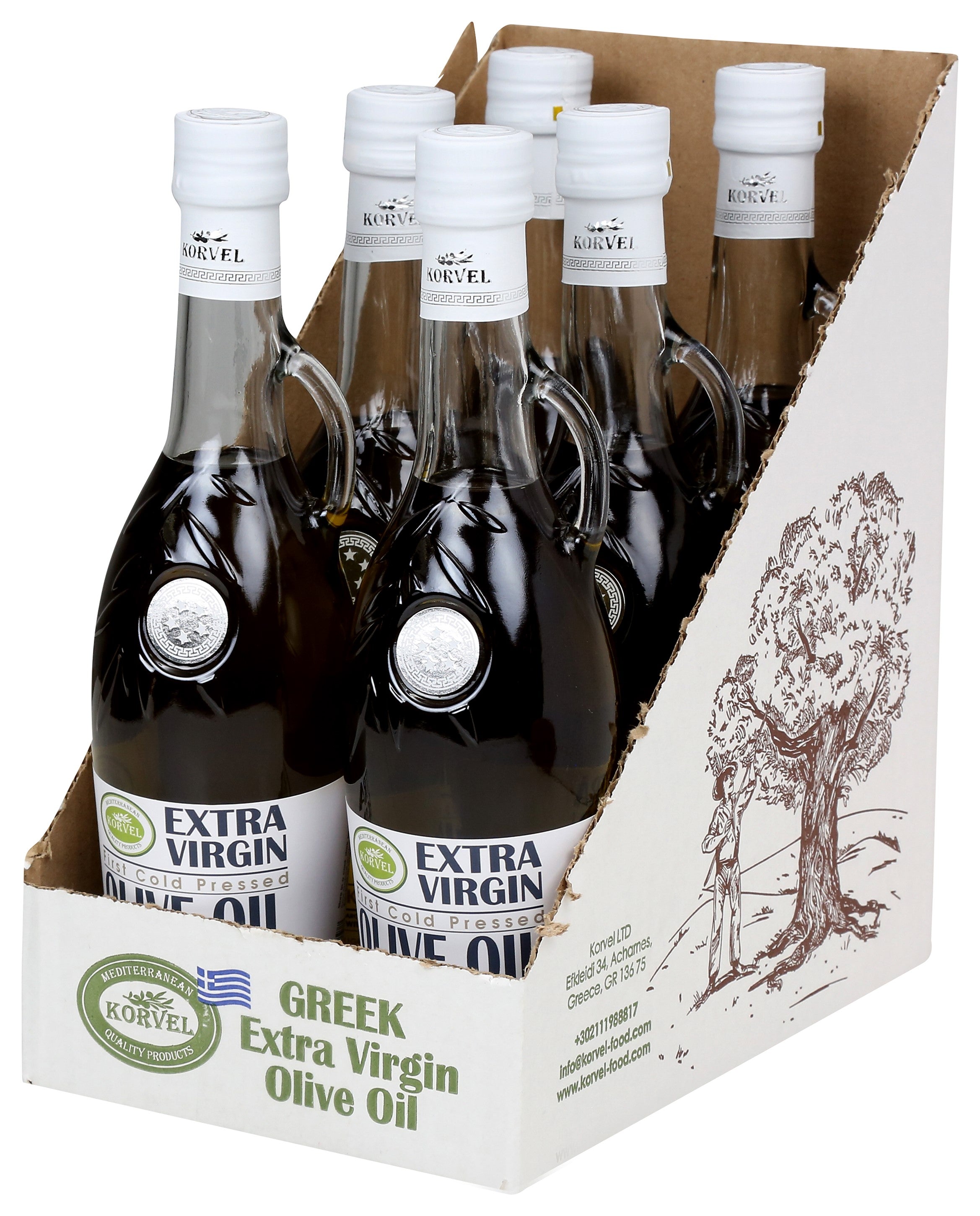 KORVEL Greek Extra Virgin Olive Oil - 16.9 fl oz (500ml) - 2 Pack