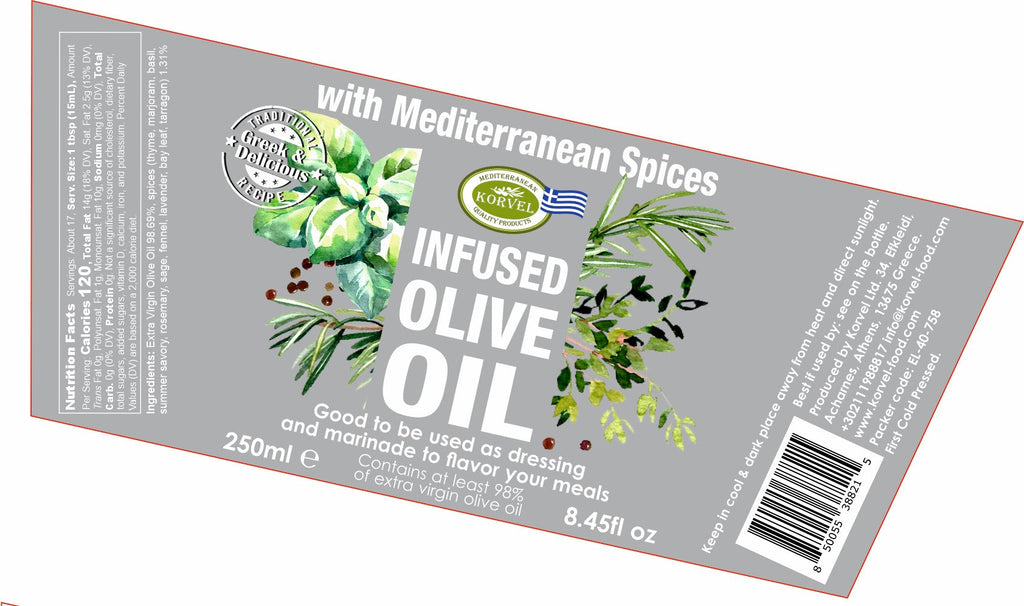 KORVEL Greek Extra Virgin Olive Oil with Mediterranean Herbs - 8.45 fl oz
