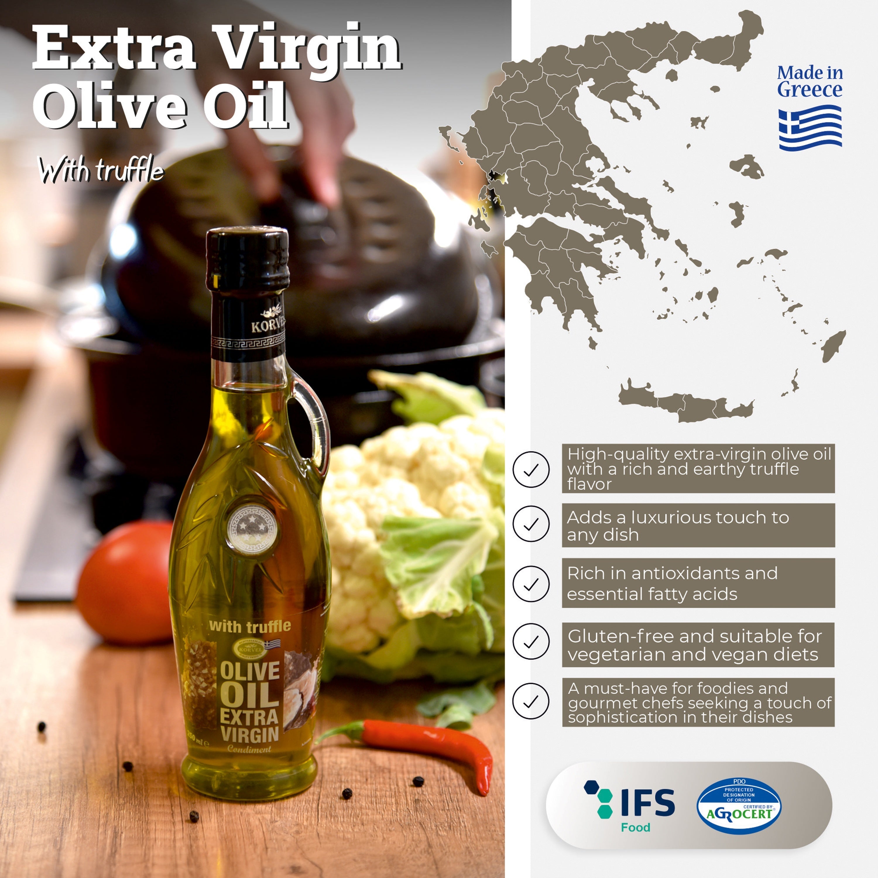 KORVEL Greek Extra Virgin Olive Oil with Truffle - 8.45 fl oz (250ml) - 2 Pack