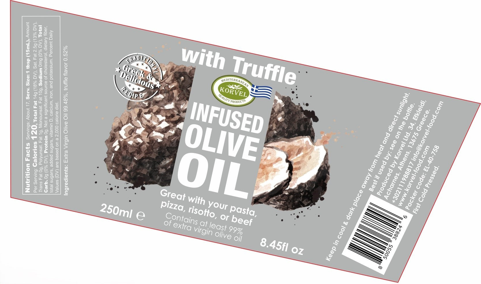 KORVEL Greek Extra Virgin Olive Oil with Truffle - 8.45 fl oz