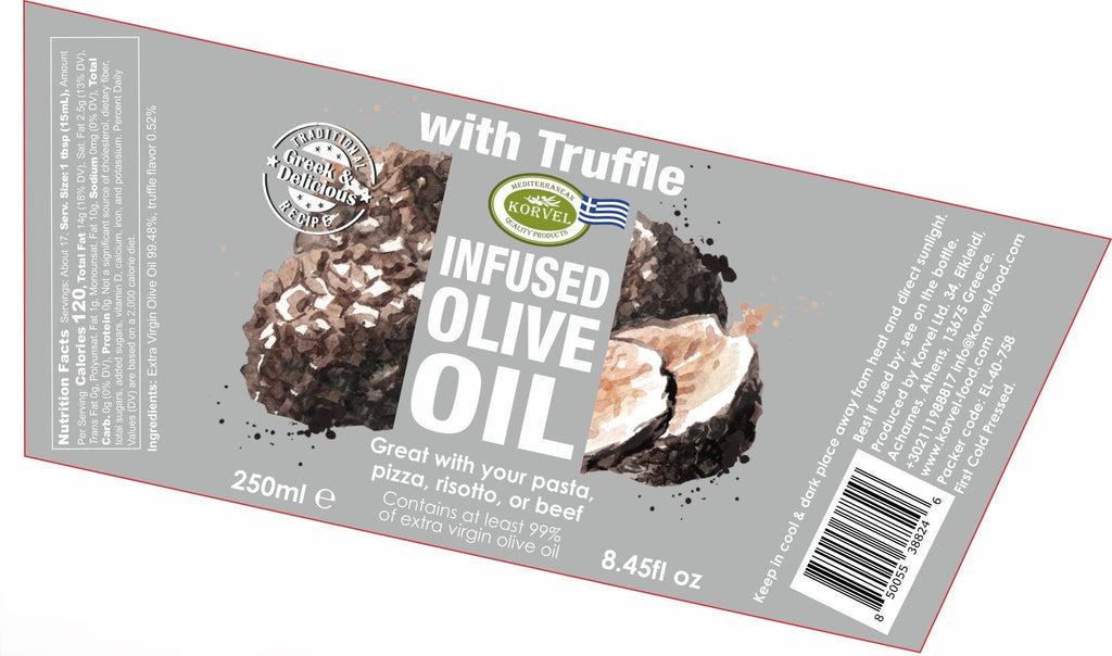 KORVEL Greek Extra Virgin Olive Oil with Truffle, 8.45 fl oz - 6 Pack