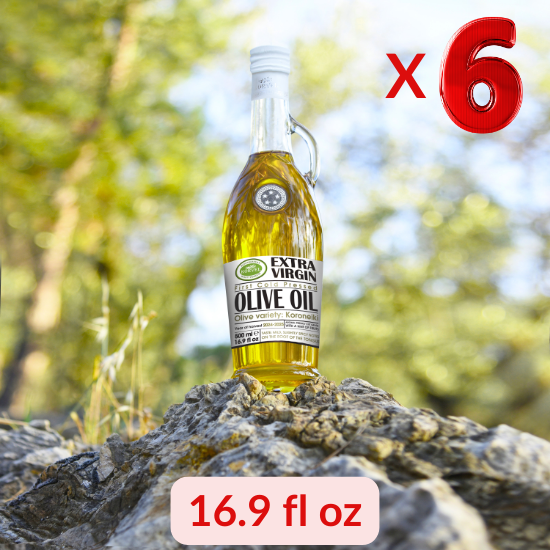 KORVEL Greek Extra Virgin Olive Oil, Amphora 16.9 fl oz (500ml) - 6 Pack
