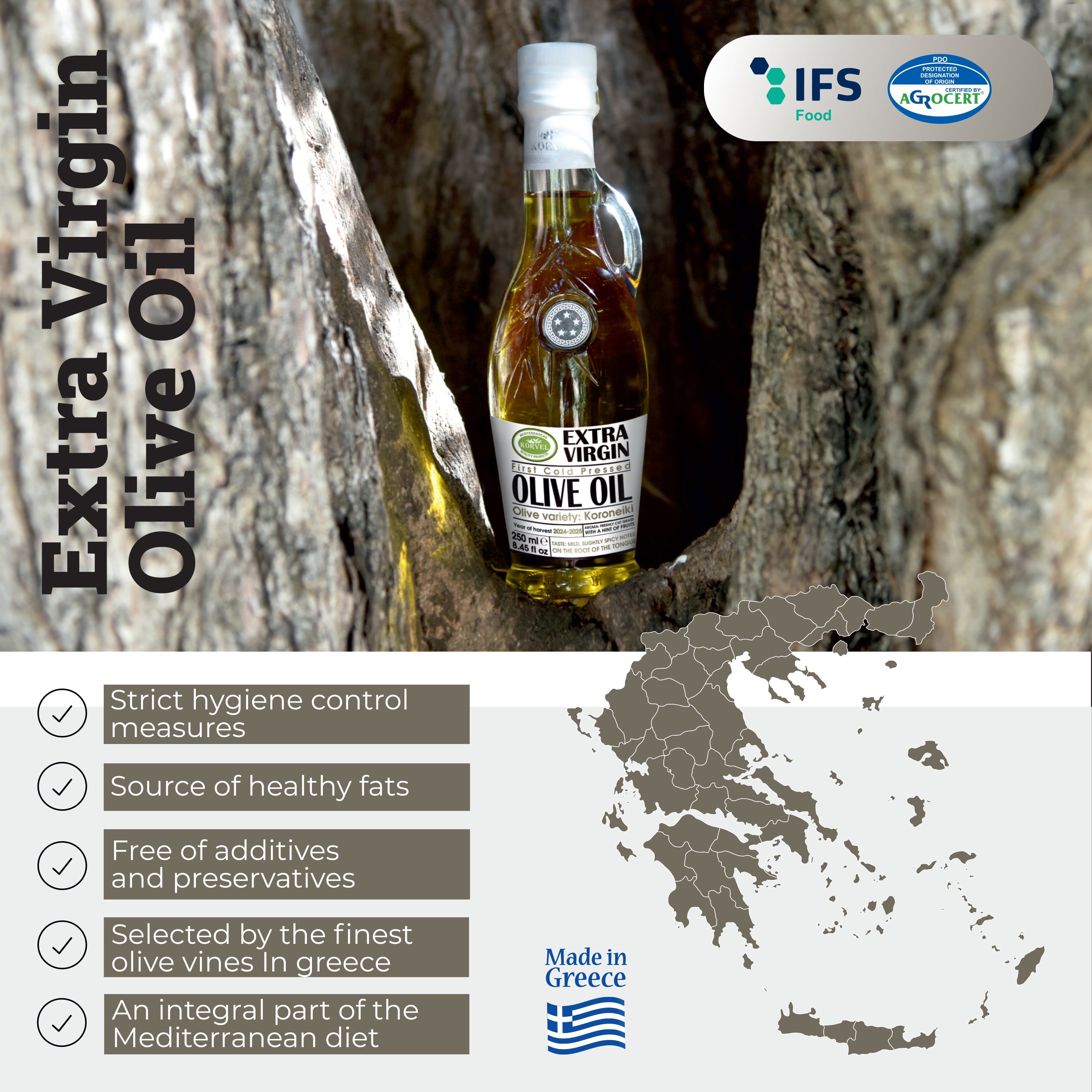 KORVEL Greek Extra Virgin Olive Oil, Amphora Bottle, 8.45 fl oz