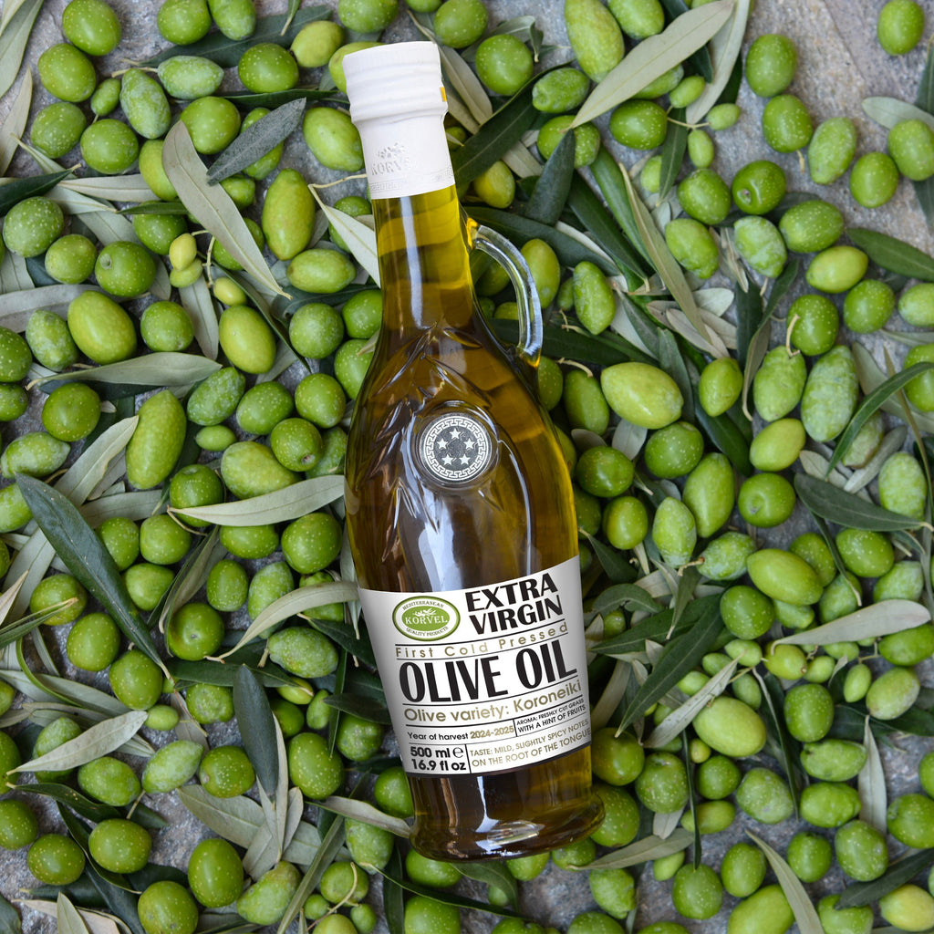 KORVEL Greek Extra Virgin Olive Oil, Amphora Bottle, 16.9 fl oz