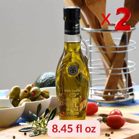 KORVEL Greek Extra Virgin Olive Oil with Truffle - 8.45 fl oz (250ml) - 2 Pack