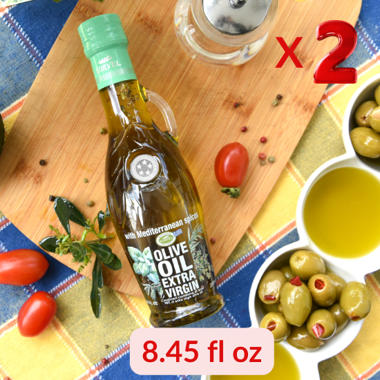 KORVEL Greek Extra Virgin Olive Oil with Mediterranean Herbs - 2 Pack