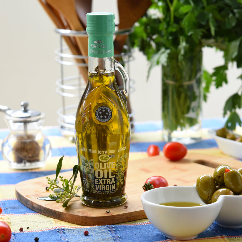 KORVEL Greek Extra Virgin Olive Oil with Mediterranean Herbs - 2 Pack