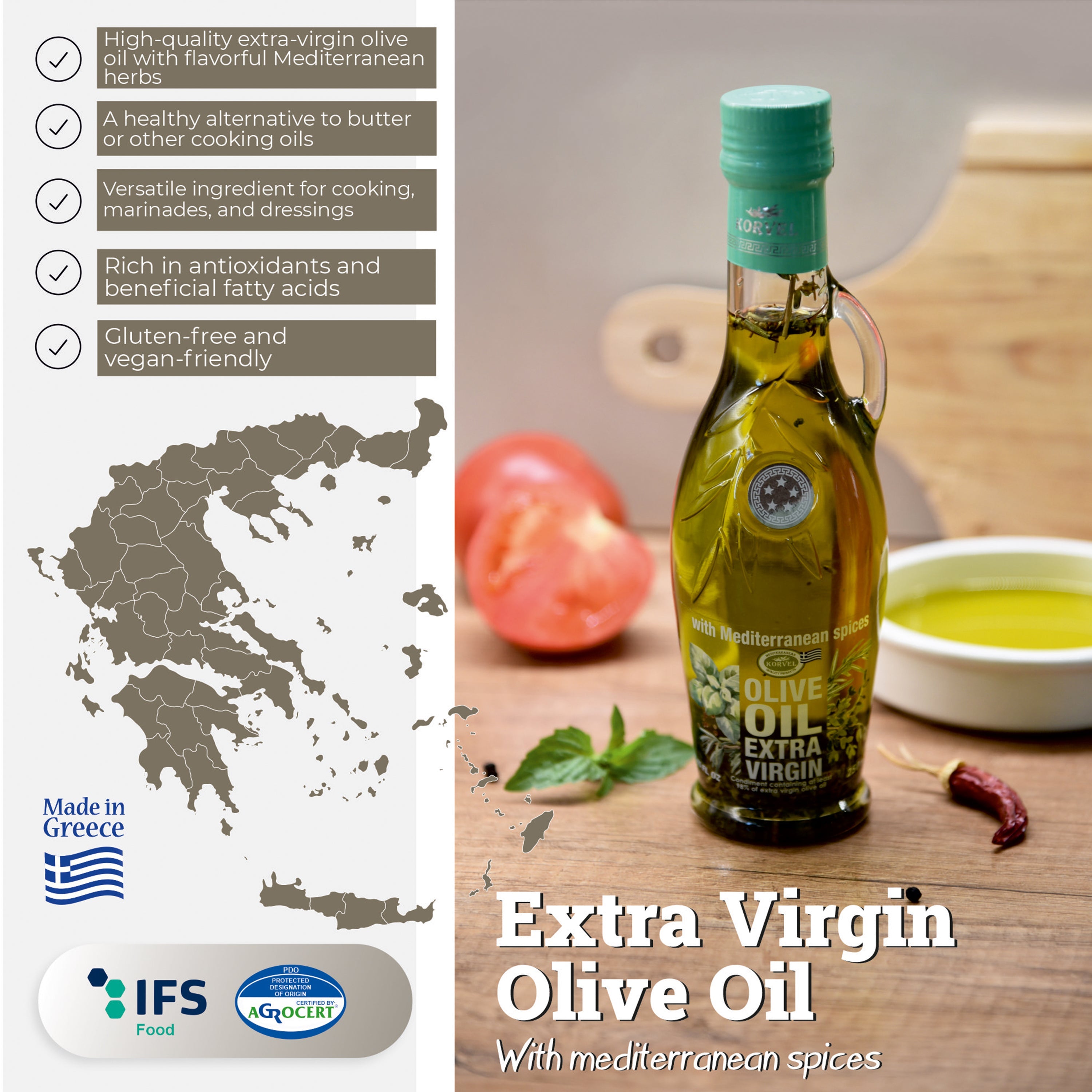 KORVEL Greek Extra Virgin Olive Oil with Mediterranean Herbs - 2 Pack
